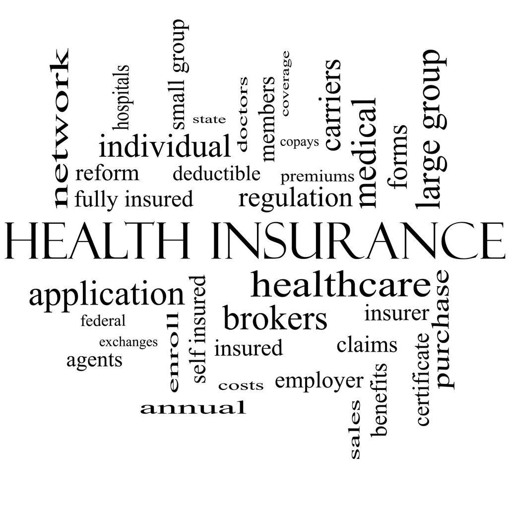 different words surrounding centered label health insurance